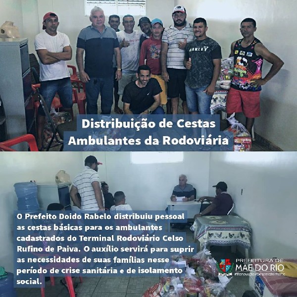 PREFEITO ENTREGA CESTAS BÁSICAS PARA OS TRABALHADORES AUTÔNOMOS DO TERMINAL RODOVIÁRIO.